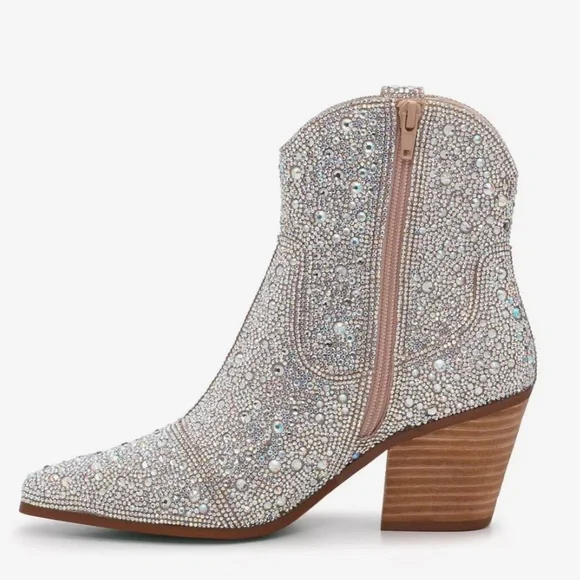 NEW Betsey Johnson rhinestone Emory Cowboy boot heels Bridal shower bachelorette - Picture 5 of 6